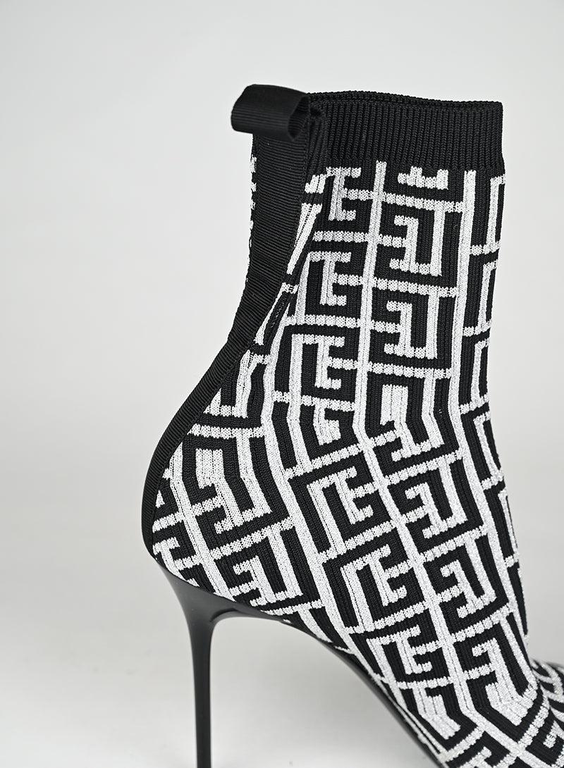 Balmain Stivaletti Calza Tessuto Argento e Nero - N. 40