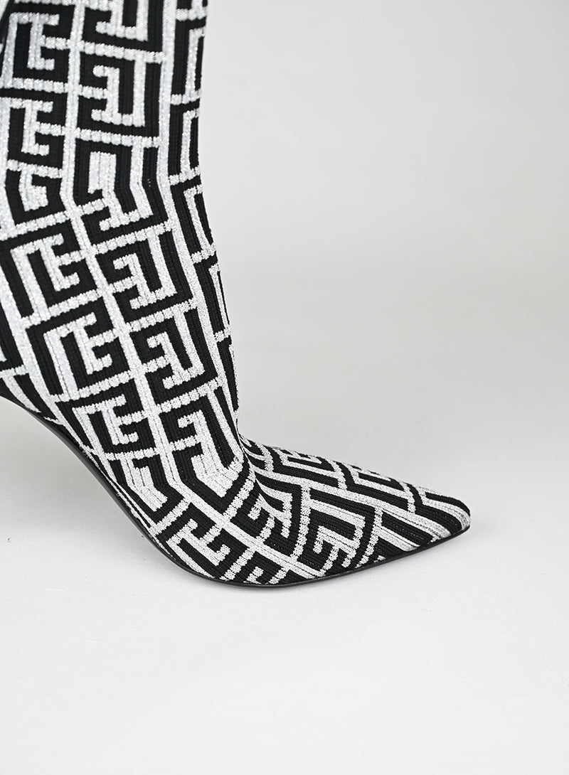 Balmain Stivaletti Calza Tessuto Argento e Nero - N. 40