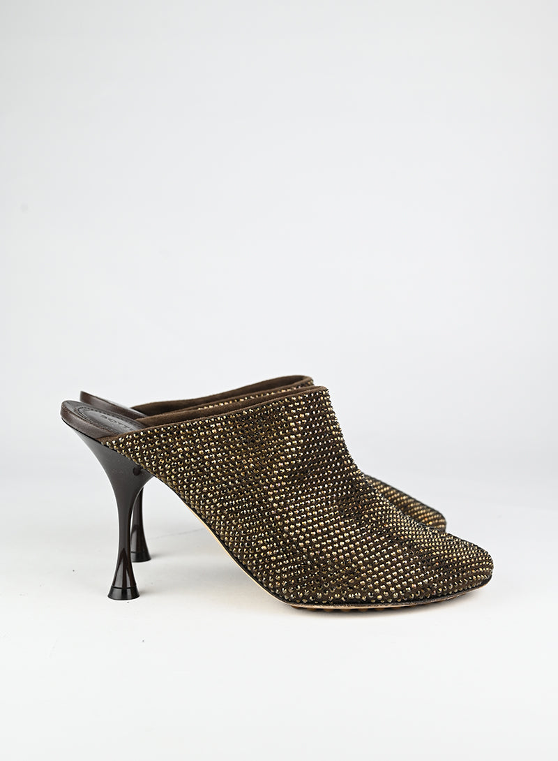 Bottega Veneta Sandali Sabot marroni con strass - N. 39