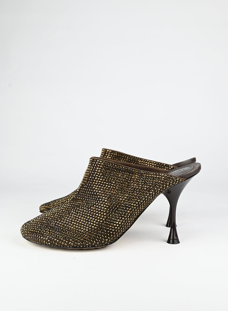 Bottega Veneta Sandali Sabot marroni con strass - N. 39