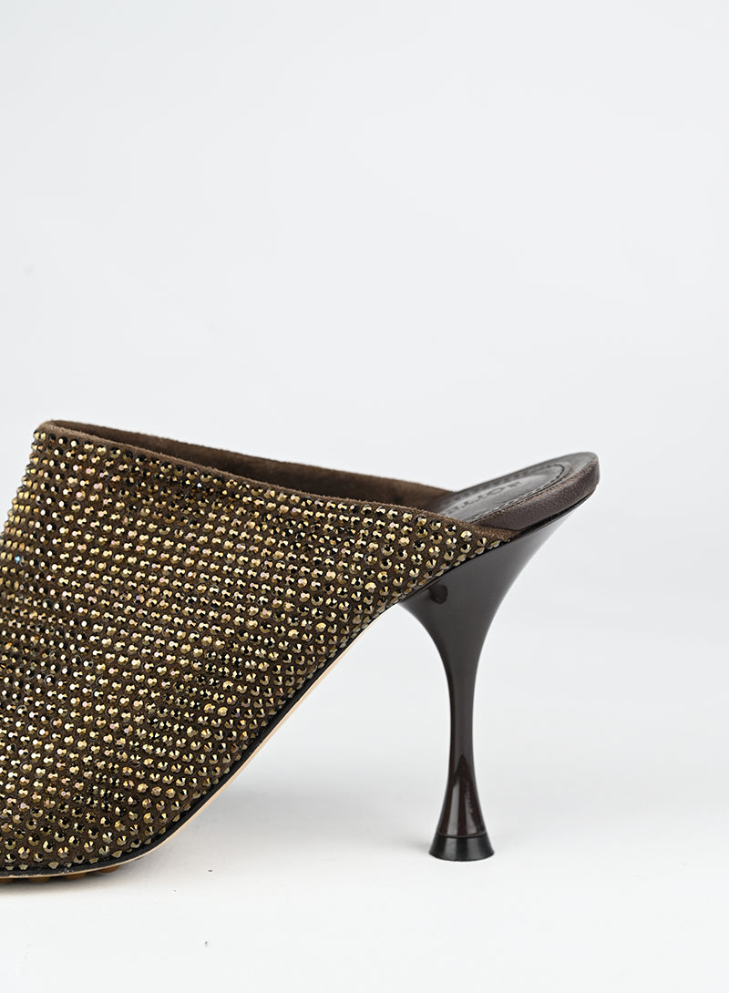 Bottega Veneta Sandali Sabot marroni con strass - N. 39