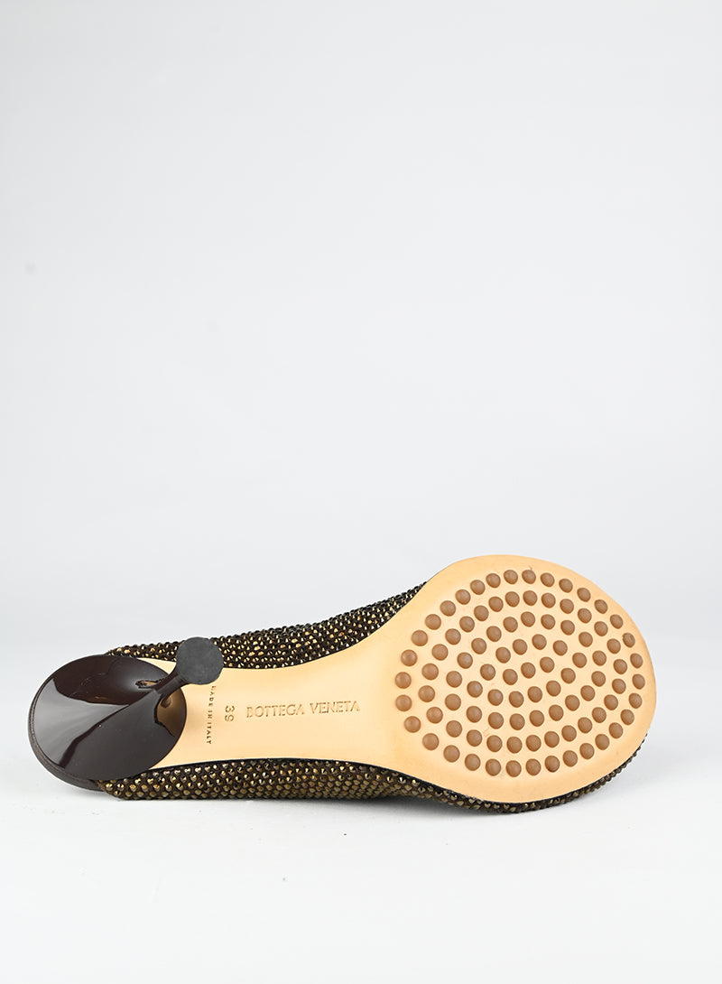 Bottega Veneta Sandali Sabot marroni con strass - N. 39