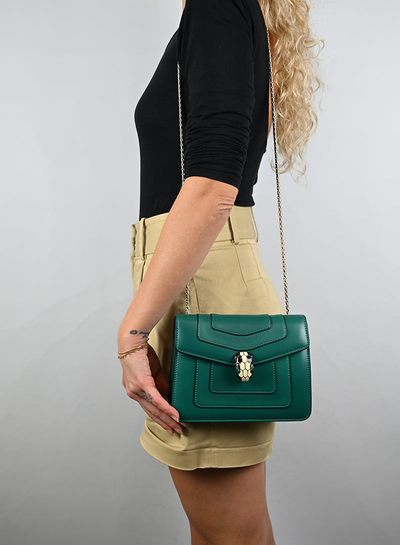 Bulgari Borsina a Tracolla Serpenti Forever Pelle Verde