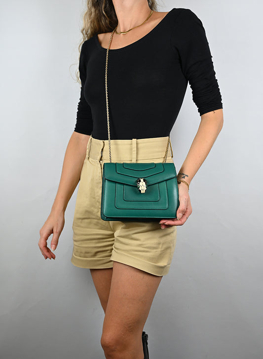 Bulgari Borsina a Tracolla Serpenti Forever Pelle Verde