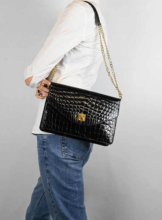 Celine Borsa in pelle di coccodrillo nera