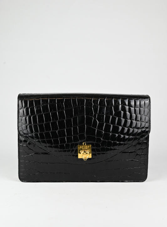 Celine Borsa in pelle di coccodrillo nera