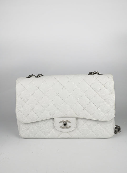 Chanel Borsa Jumbo in pelle Caviar bianca
