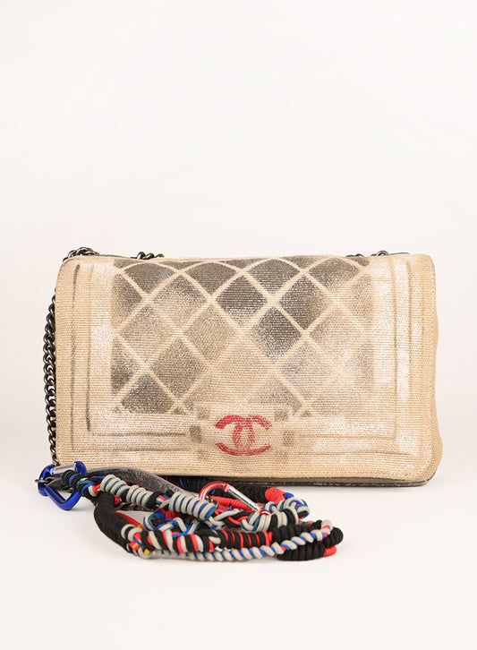 Chanel Borsa Art School in tessuto beige