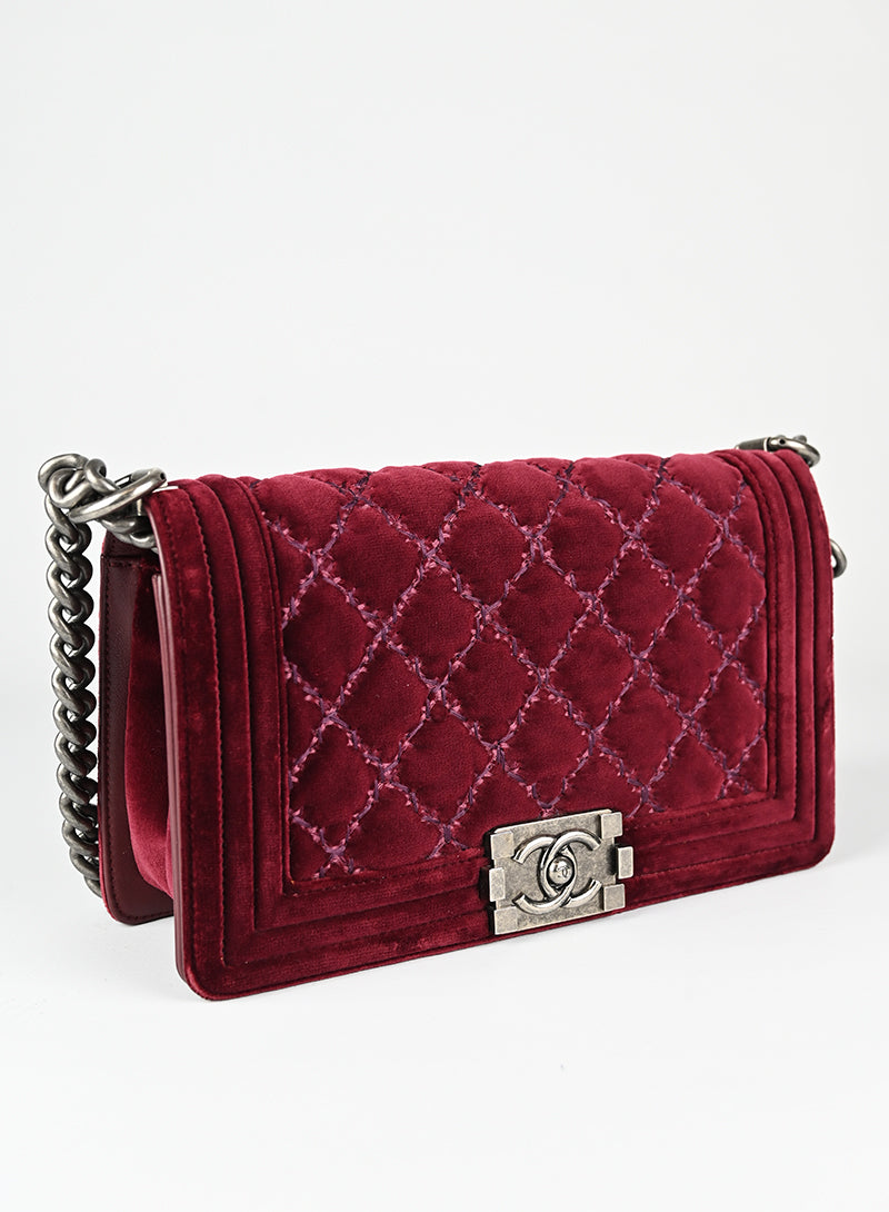 Chanel Borsa Boy in velluto burgundy