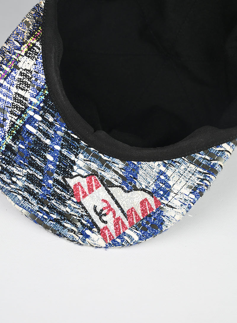 Chanel Cappello Tessuto Bouclé Azzurro e Bianco