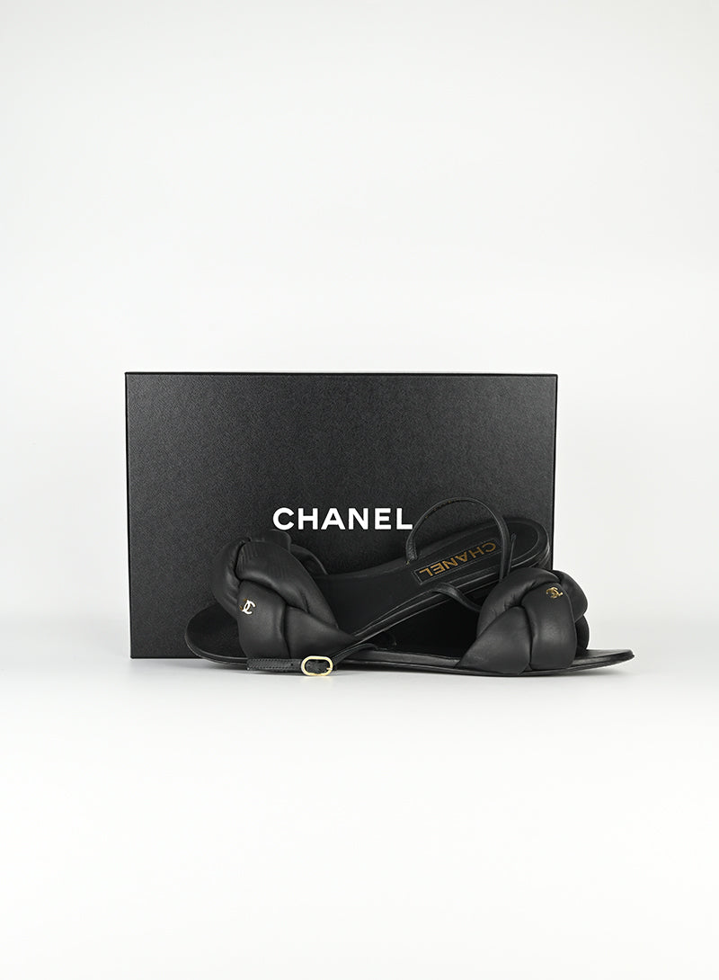 Chanel Sandali intrecciati in pelle nera - N. 39 ½ c