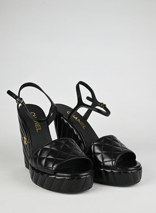 Chanel Zeppe Pelle Nera Quilted - N. 40