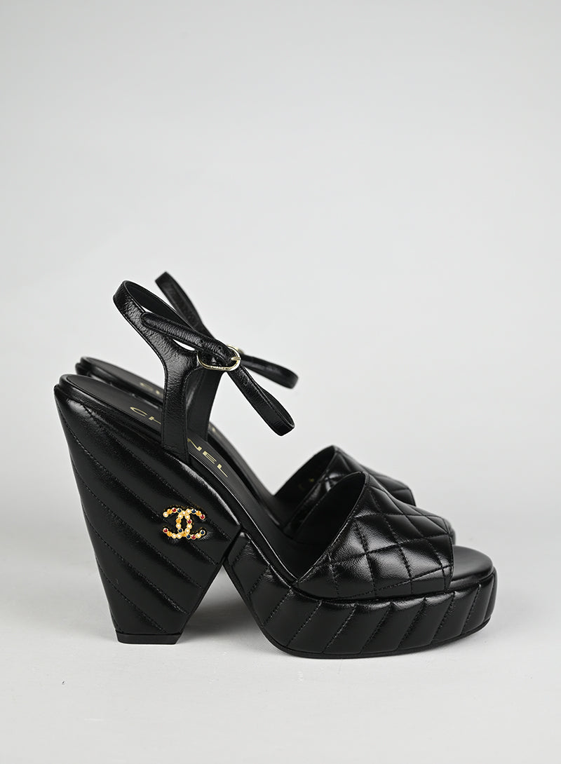 Chanel Zeppe Pelle Nera Quilted - N. 40