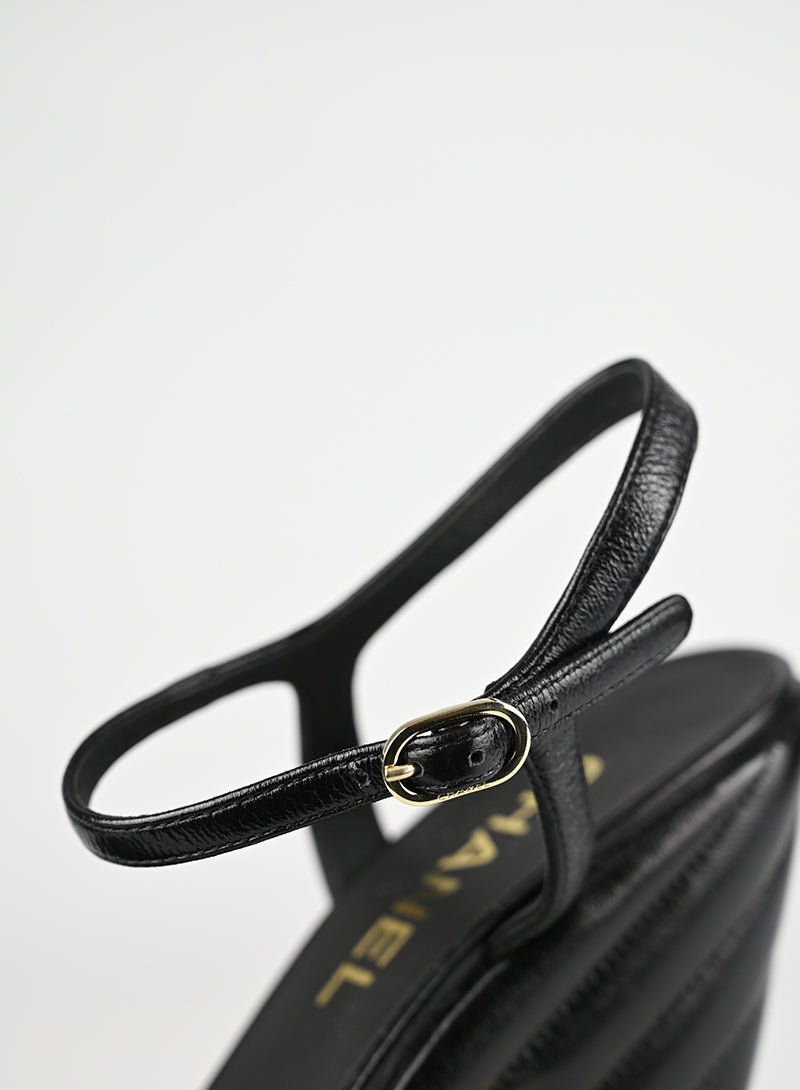 Chanel Zeppe Pelle Nera Quilted - N. 40