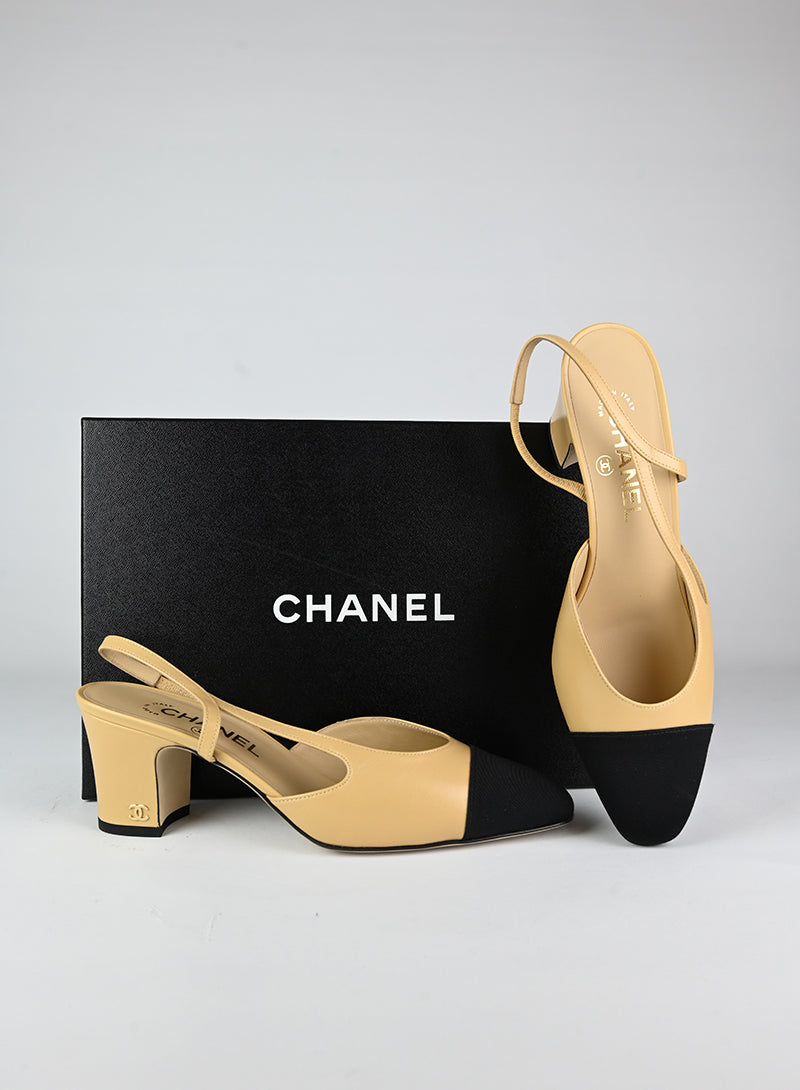 Chanel Slingback beige e nere - N. 38 ½