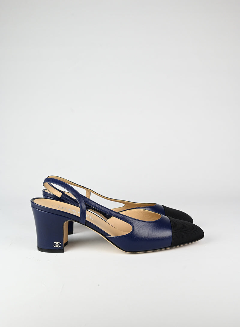 Chanel Slingback blu e nere - N. 40 ½