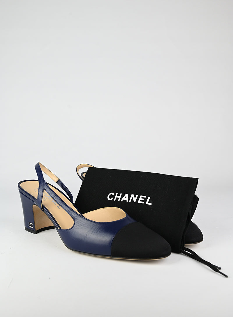 Chanel Slingback blu e nere - N. 40 ½