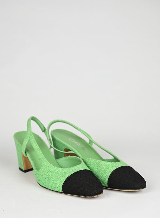 Chanel Sandali Slingback Bouclé Verde Menta - N. 36 ½