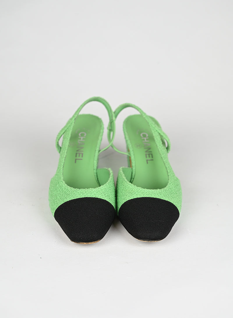 Chanel Sandali Slingback Bouclé Verde Menta - N. 36 ½