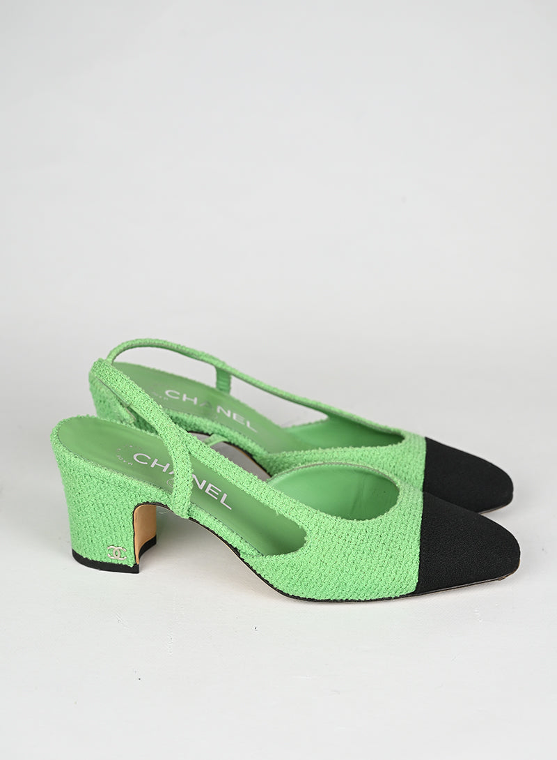 Chanel Sandali Slingback Bouclé Verde Menta - N. 36 ½