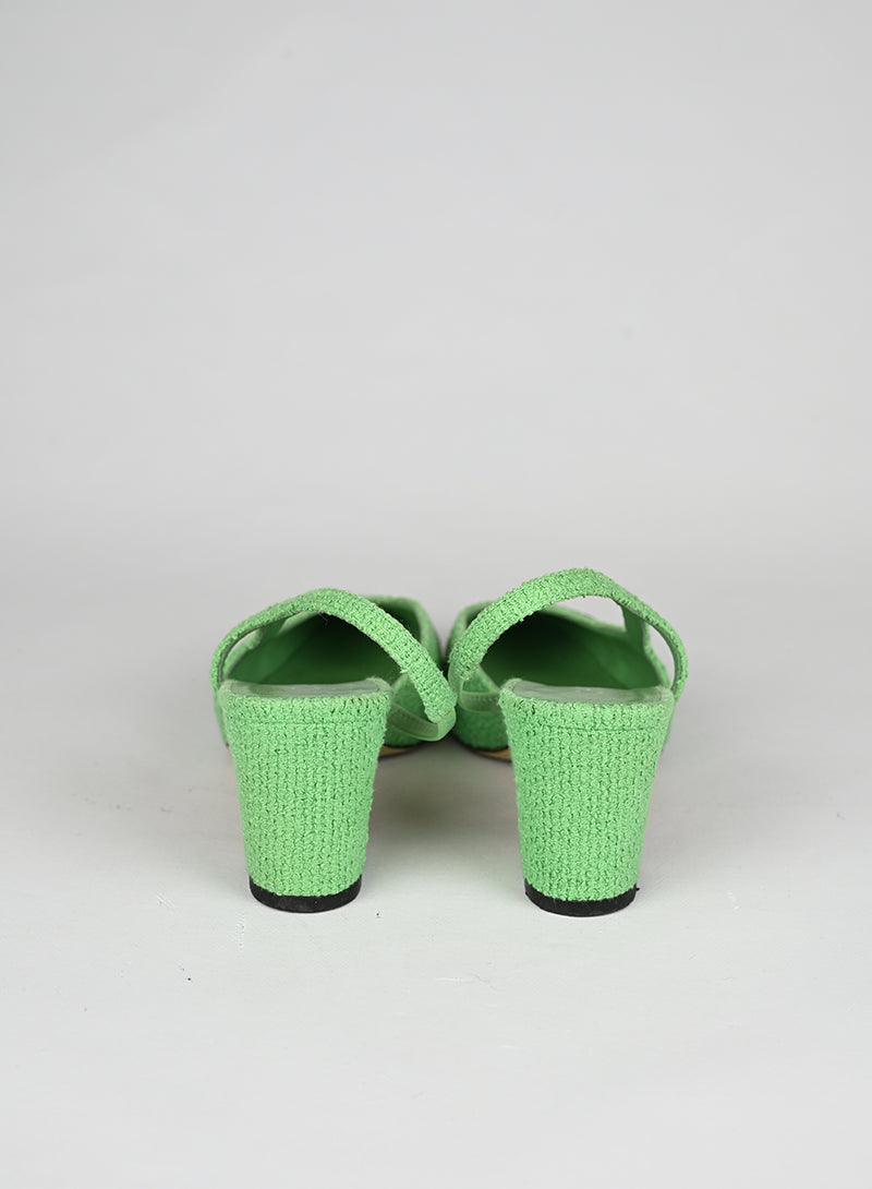 Chanel Sandali Slingback Bouclé Verde Menta - N. 36 ½