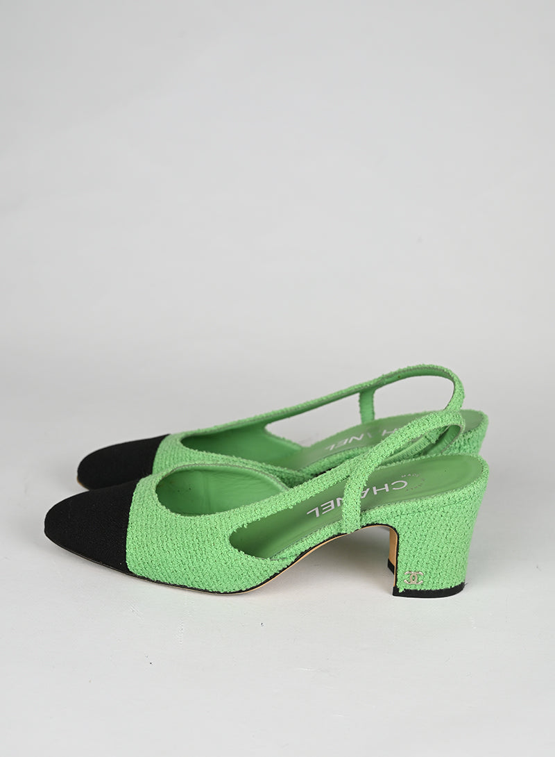 Chanel Sandali Slingback Bouclé Verde Menta - N. 36 ½