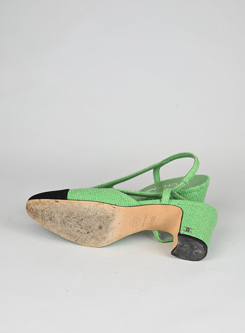 Chanel Sandali Slingback Bouclé Verde Menta - N. 36 ½