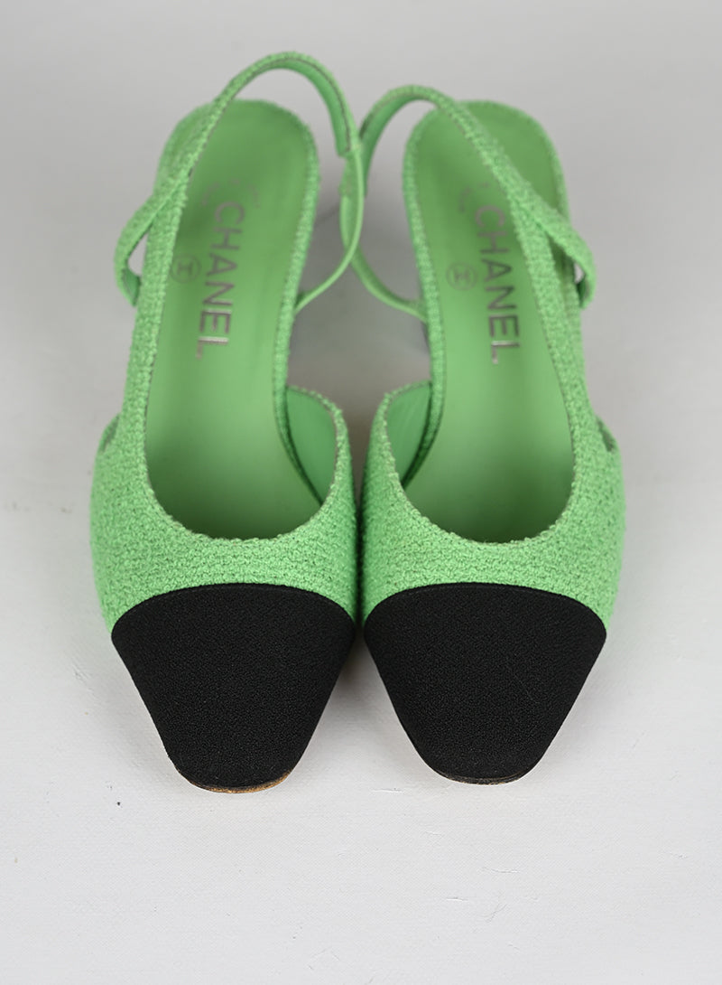 Chanel Sandali Slingback Bouclé Verde Menta - N. 36 ½