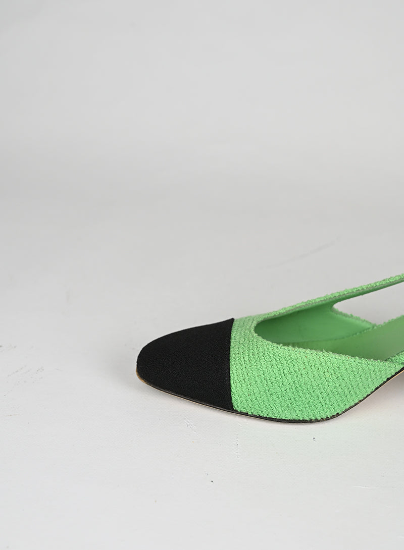Chanel Sandali Slingback Bouclé Verde Menta - N. 36 ½