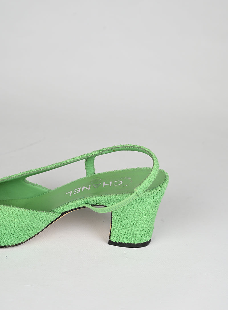 Chanel Sandali Slingback Bouclé Verde Menta - N. 36 ½