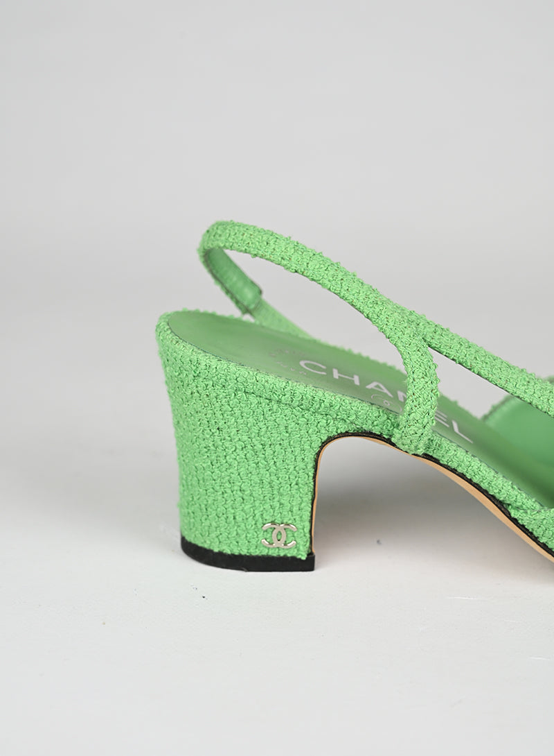 Chanel Sandali Slingback Bouclé Verde Menta - N. 36 ½
