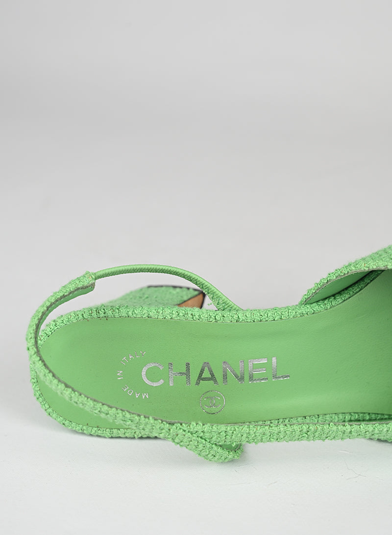 Chanel Sandali Slingback Bouclé Verde Menta - N. 36 ½