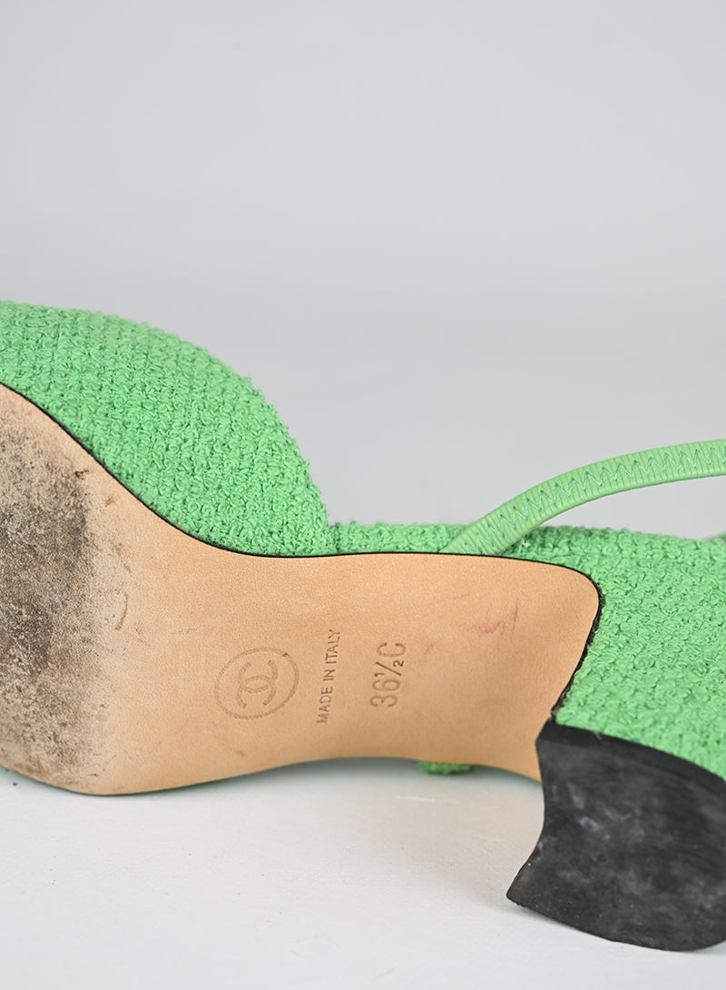 Chanel Sandali Slingback Bouclé Verde Menta - N. 36 ½
