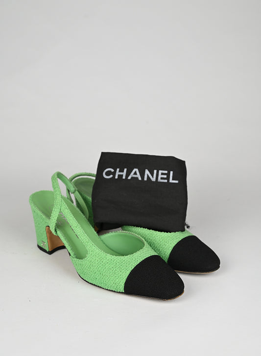 Chanel Sandali Slingback Bouclé Verde Menta - N. 36 ½ -  lesleyluxuryvintage