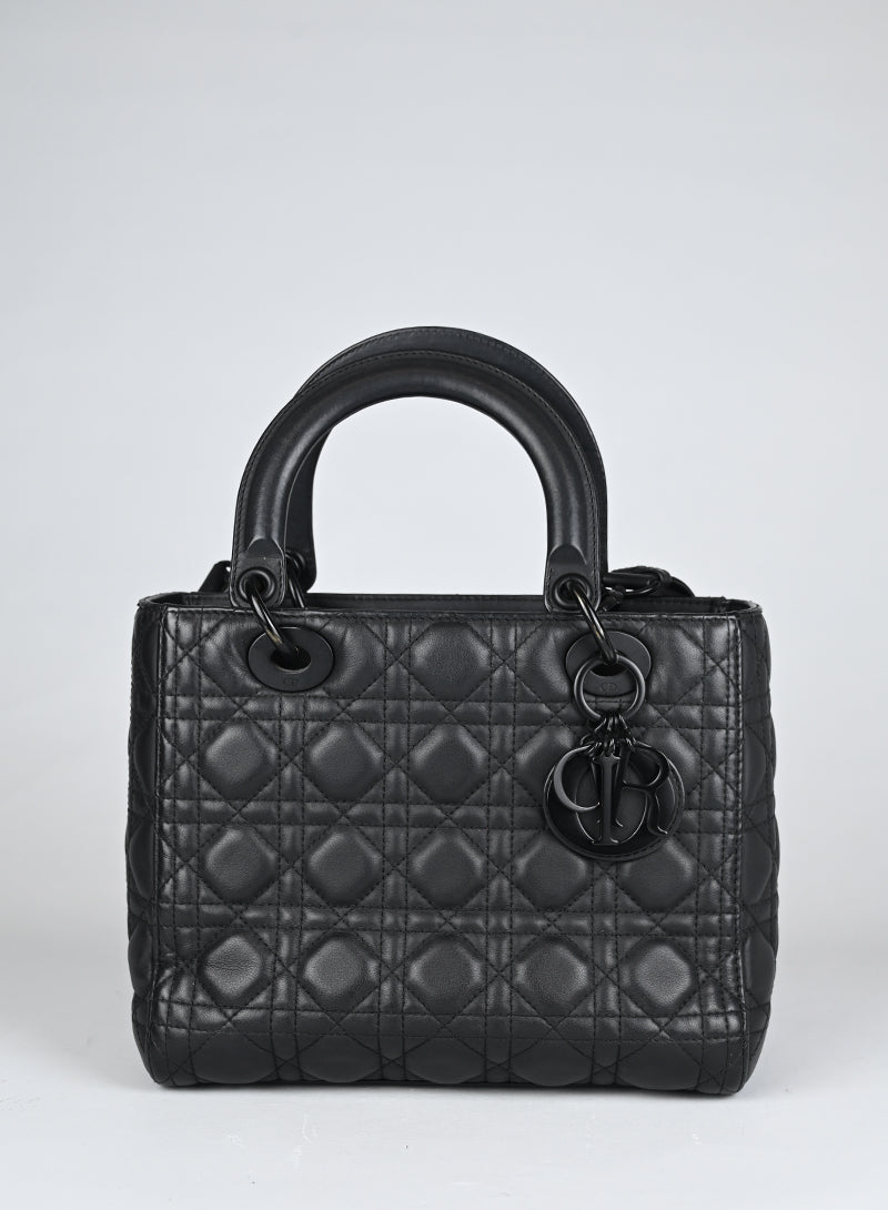 Dior Borsa Lady Dior Media Pelle Nera All Black