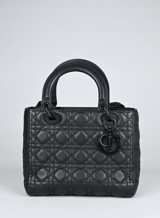 Dior Borsa Lady Dior Media Pelle Nera All Black -  lesleyluxuryvintage