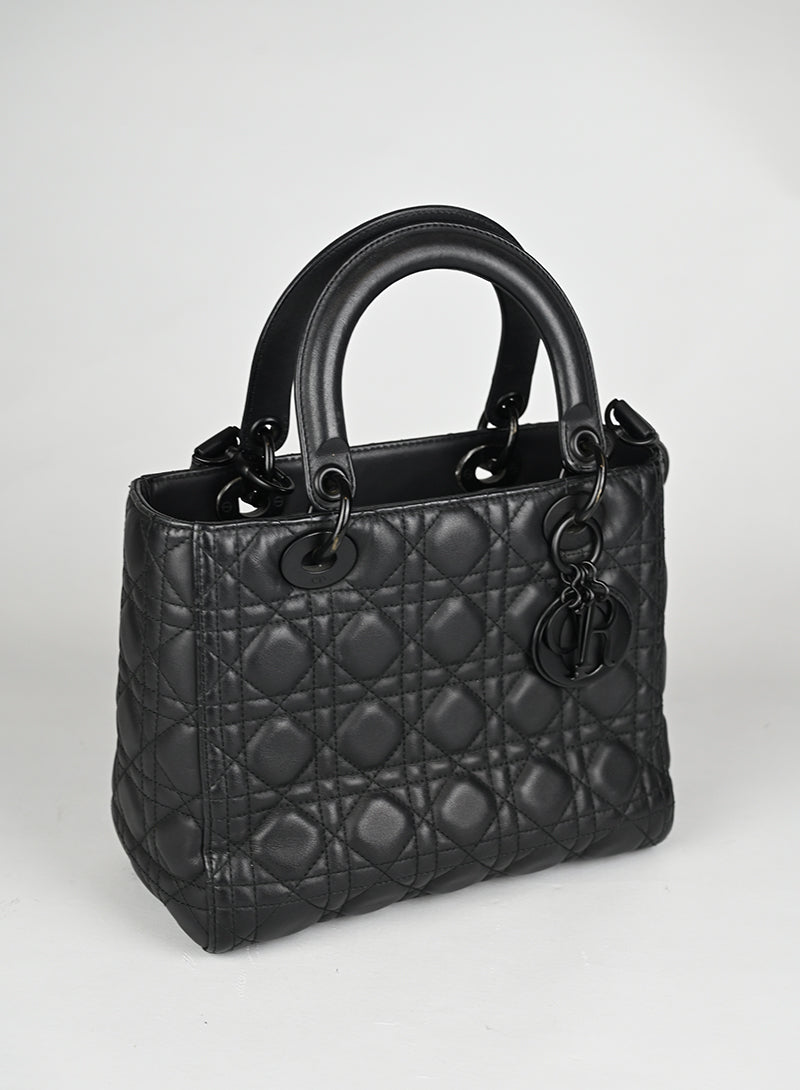 Dior Borsa Lady Dior Media Pelle Nera All Black