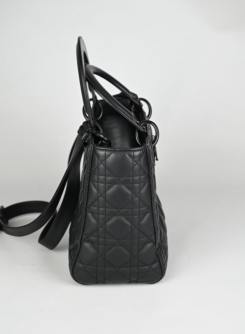 Dior Borsa Lady Dior Media Pelle Nera All Black