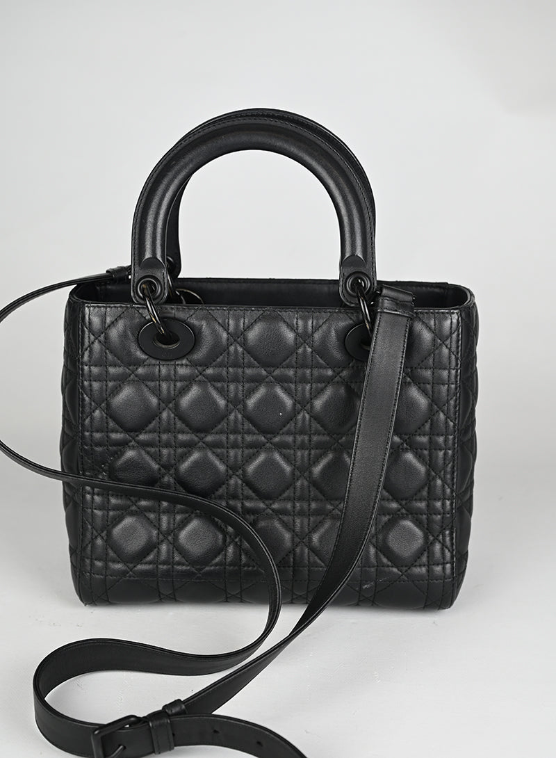 Dior Borsa Lady Dior Media Pelle Nera All Black