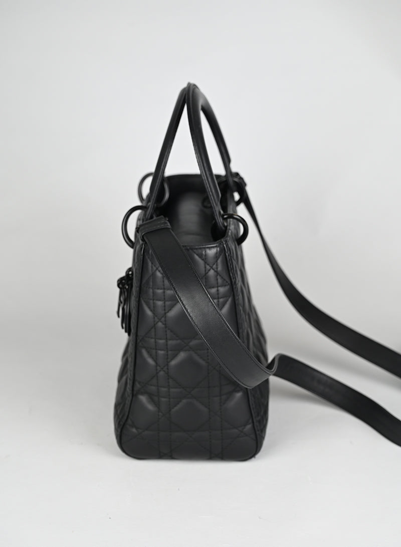 Dior Borsa Lady Dior Media Pelle Nera All Black