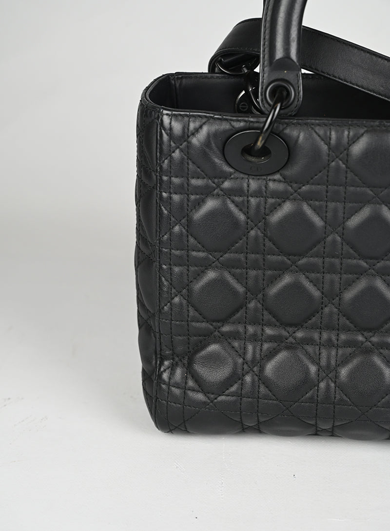 Dior Borsa Lady Dior Media Pelle Nera All Black