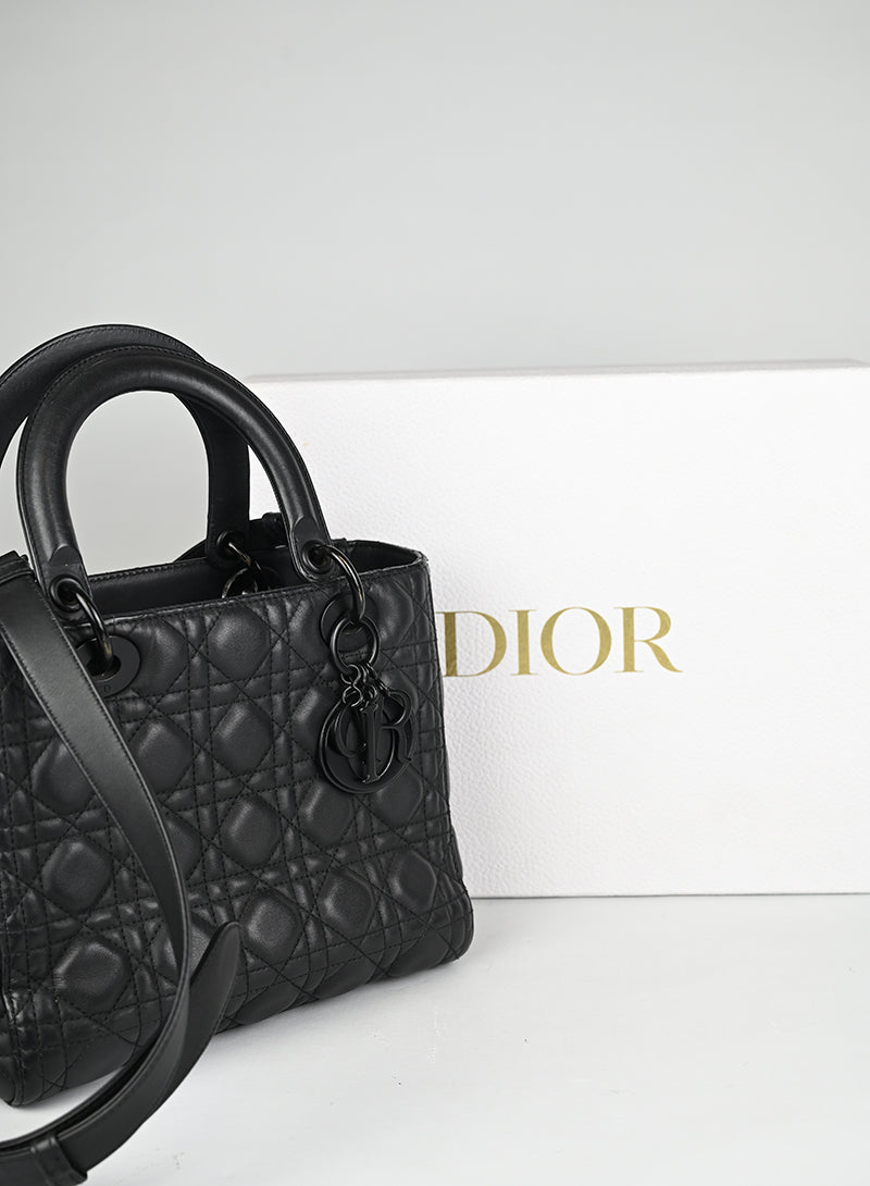 Dior Borsa Lady Dior Media Pelle Nera All Black