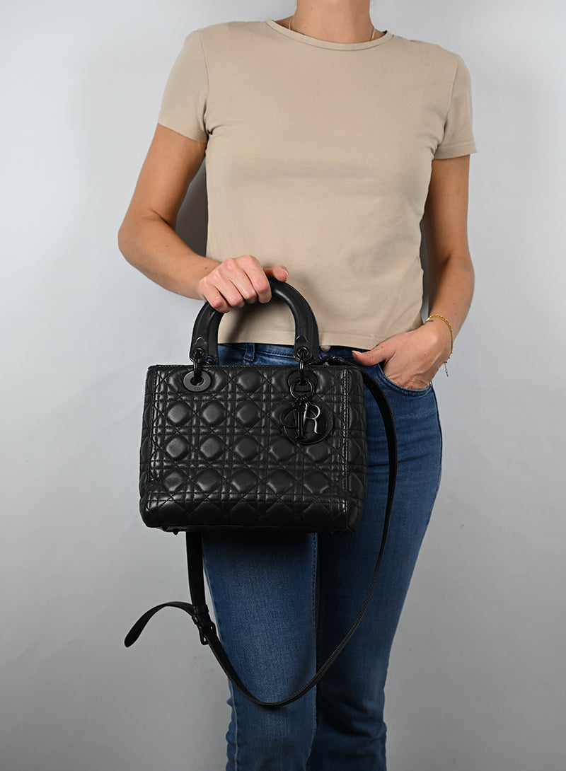 Dior Borsa Lady Dior Media Pelle Nera All Black