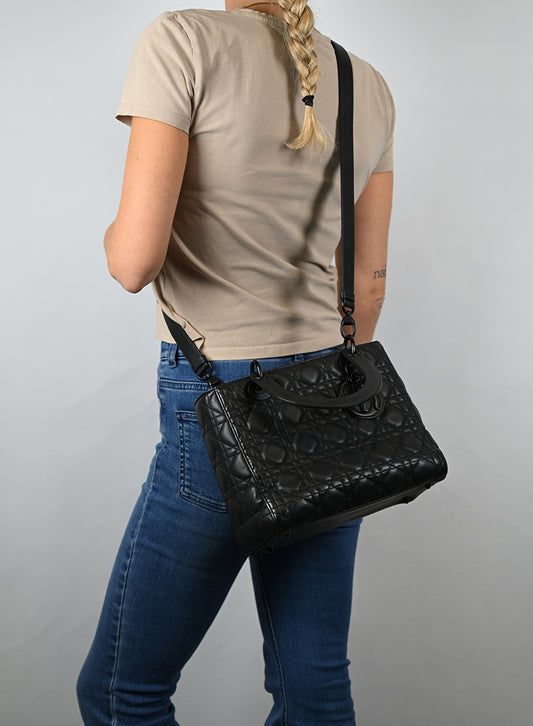 Dior Borsa Lady Dior Media Pelle Nera All Black -  lesleyluxuryvintage