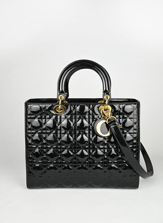 Borsa Lady Dior in pelle verniciata nera