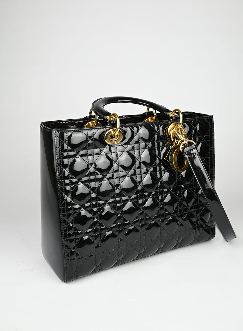 Borsa Lady Dior in pelle verniciata nera