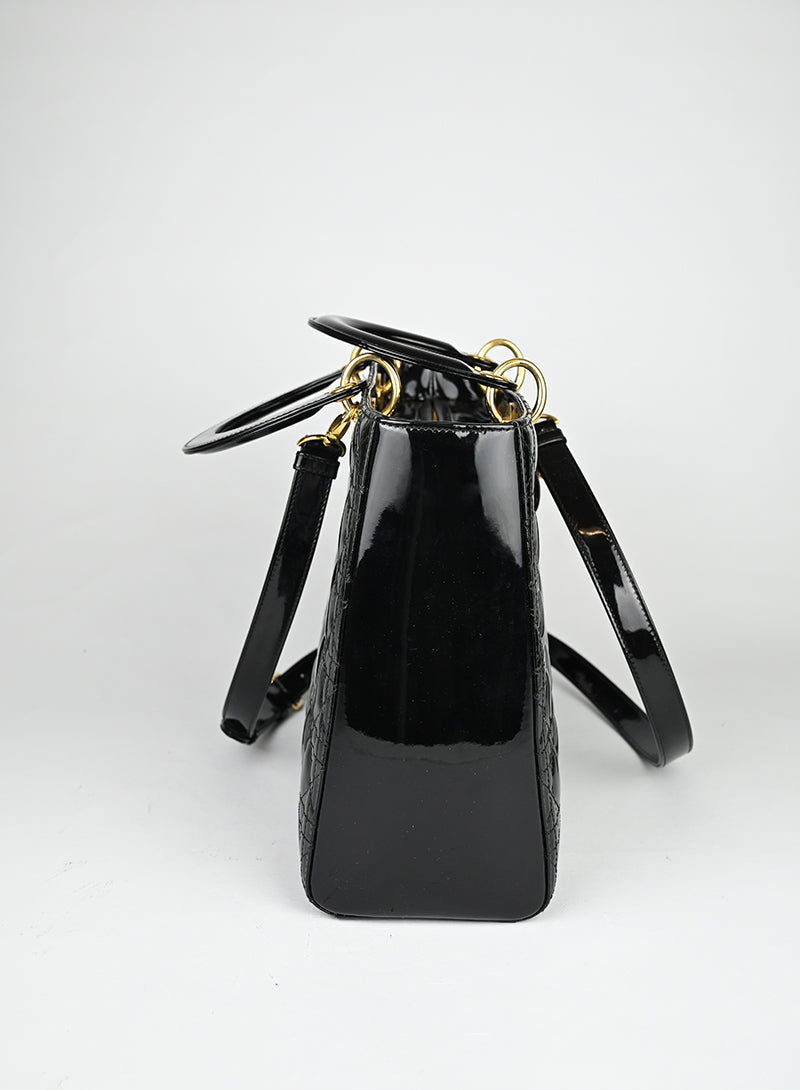 Borsa Lady Dior in pelle verniciata nera