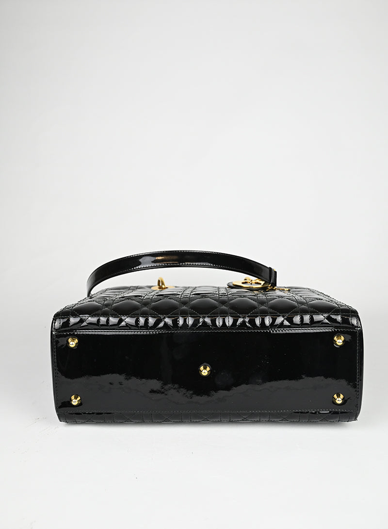 Borsa Lady Dior in pelle verniciata nera