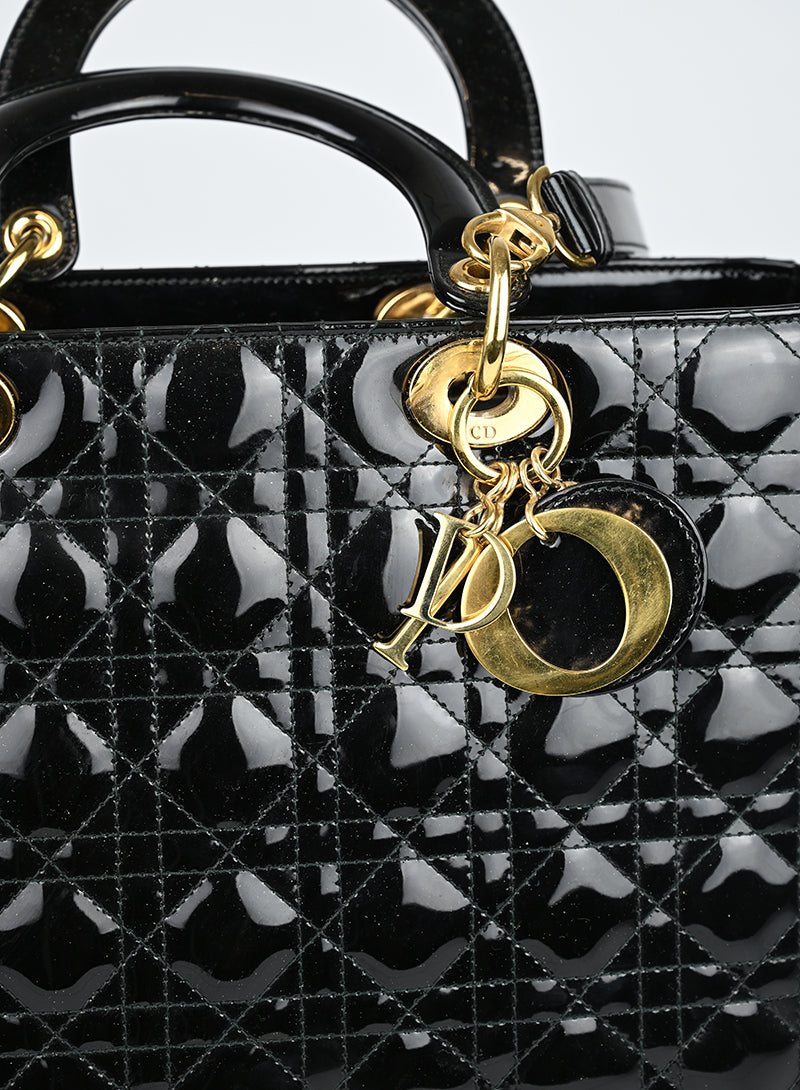 Borsa Lady Dior in pelle verniciata nera