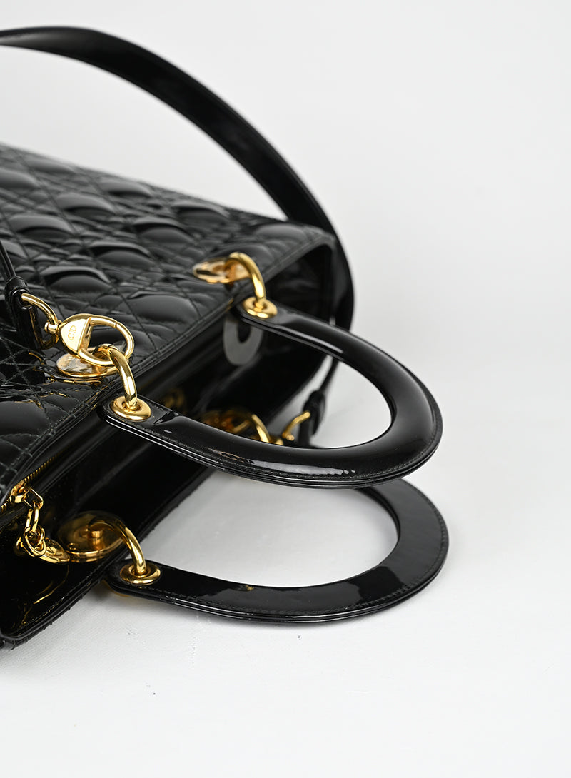 Borsa Lady Dior in pelle verniciata nera